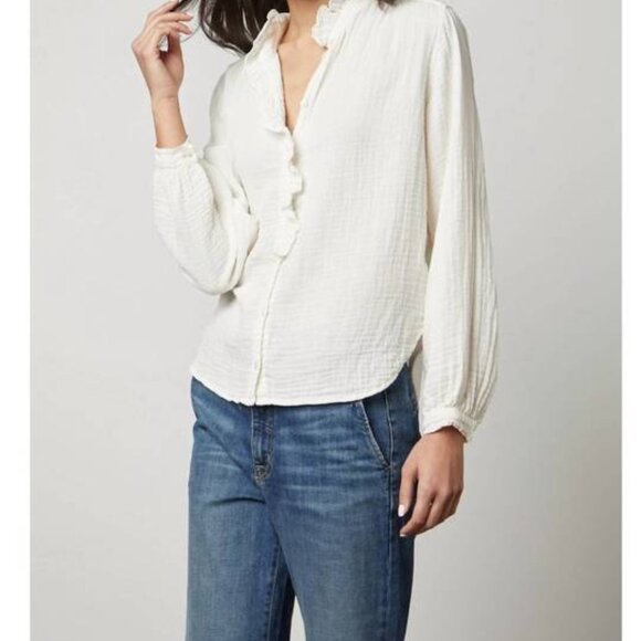VELVET BY GRAHAM & SPENCER Trisha Cotton Gauze Button Up Ruffle Long Sleeve Boho - Picture 11 of 11